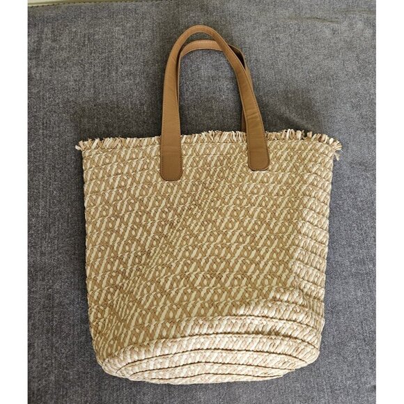 Lulla Collection Straw Paper Tote Bag Beige Double Handle Summer Beach Coastal - Picture 4 of 16